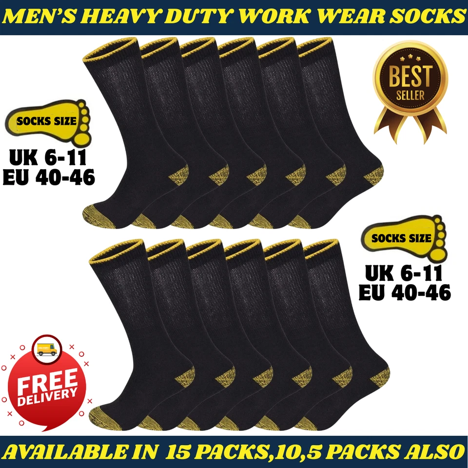 ROYAL DREAM 15 Pairs Men's Work Socks Workwear Reinforced Cushion Sole Boot Socks Size 6-11