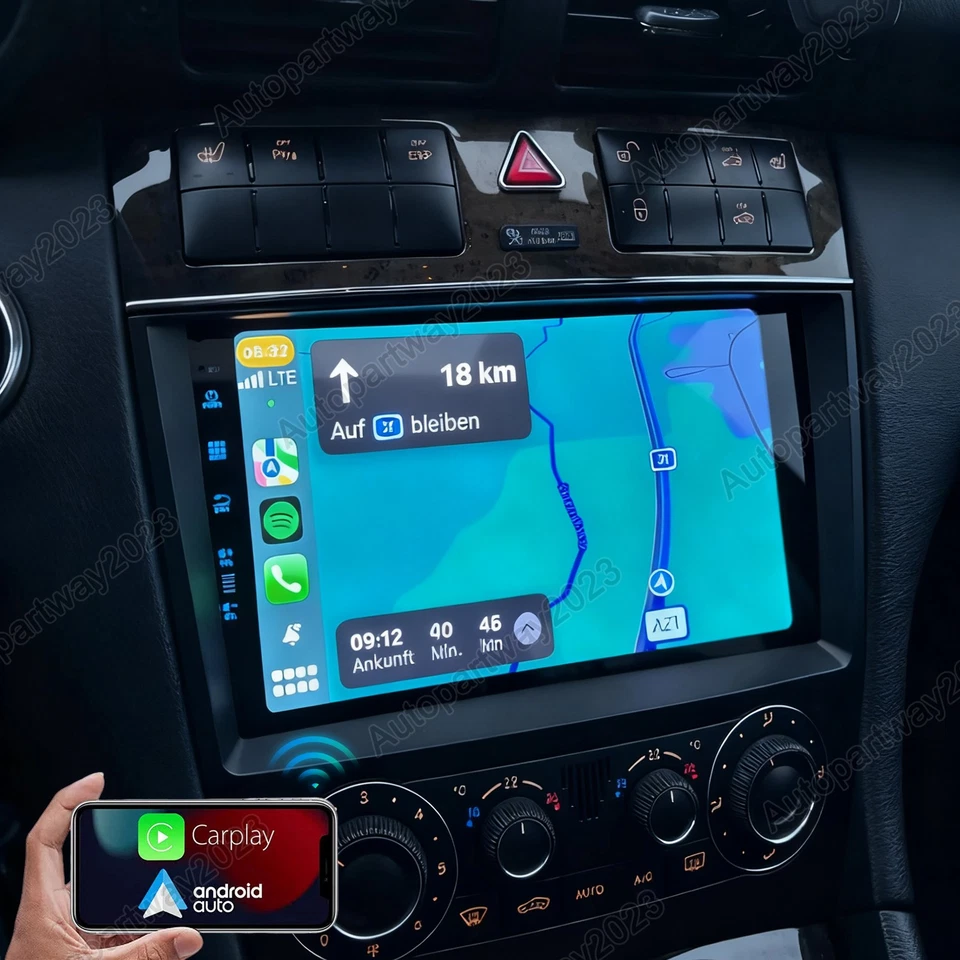 Radio estéreo de coche Android 15 para Mercedes Clase C W203 2003-2009 Carplay BT 4+64G Foto 3 de 4