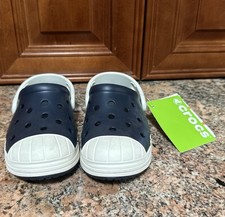 Crocs Kids Navy White Classic Breathable Clogs w/ Adjustable Heel Straps Sz 13
