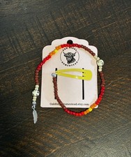 Beaded Hair Clip Yellow Glass  Clay Beads with silver tone Feather Hippie Beads