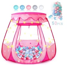 Toddler Ball Pit and Princess Tent with Lights, 50 Balls, Indoor/Outdoor Fun