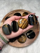 Blue & Gold Tigers Eye Flat Palmstone AA Grade Crystal Polished Gemstone Flashy