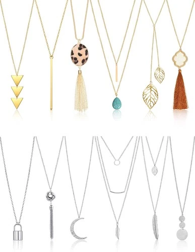 12 Pcs Long Pendant Necklace for Women Y Tassel - product listing photo