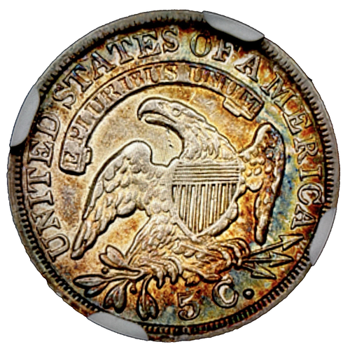 1837 *Large 5C* Capped Bust HALF DIME *NGC AU55* Rainbow Toning *FREE SHIPPING! - Picture 3 of 4