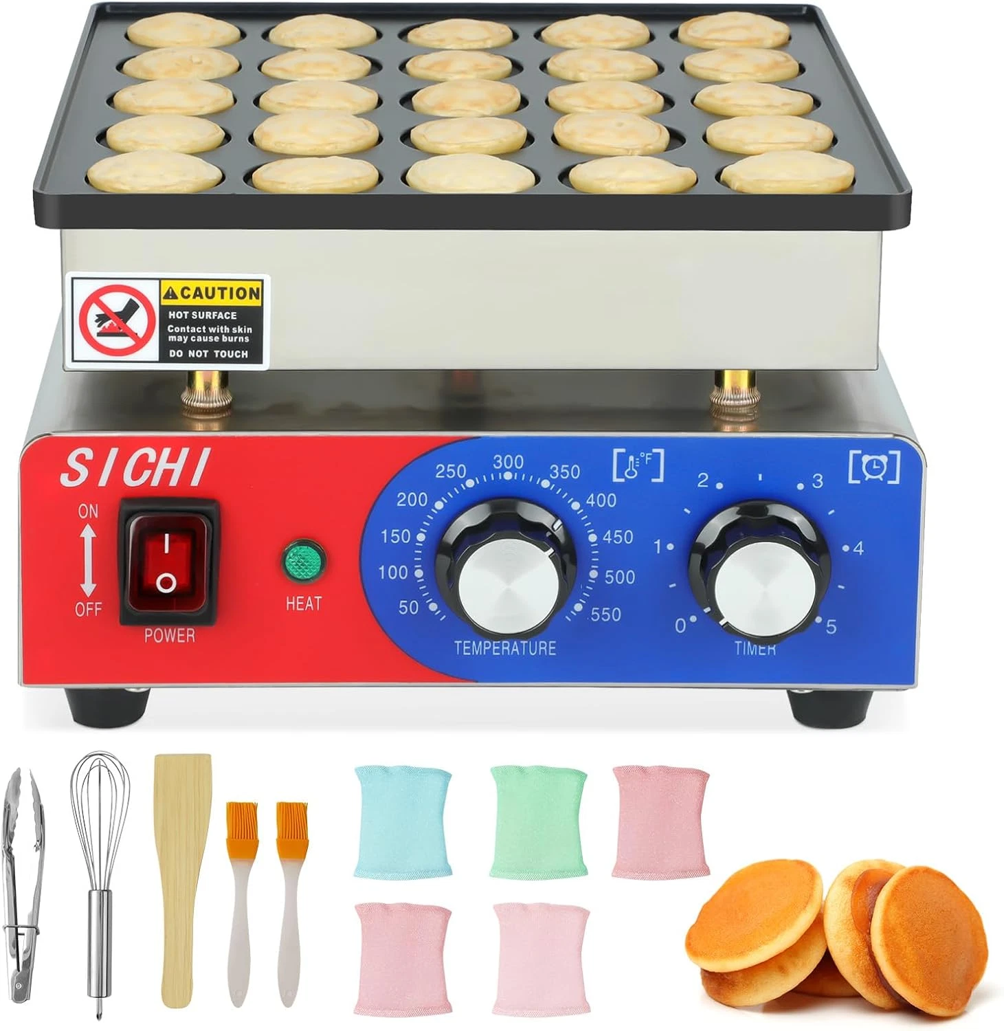 Electric Mini Pancake Maker with Timer, 25PCS Nonstick Dutch Pancake Cooker