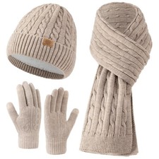 Womens Winter Knit Warm Hat Beanie Scarf Gloves Set for Women