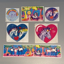 Vintage LISA FRANK Sticker Lot x6 - 1980s UNICORNS HEARTS FOREST RAINBOWS LOVE