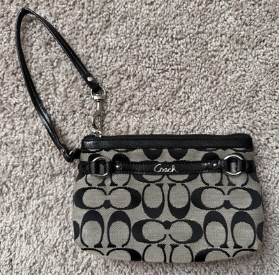 Coach Signature Monogram wristlet | Black & Grey
