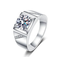 1/2ct D Color Moissanite Men Engagement Wedding Ring 18k White Gold Plated