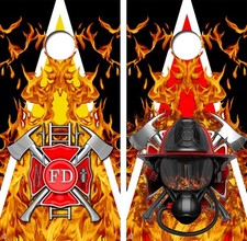 Firefighter Flames Theme Triangle Cornhole Board Decal Wrap FREE SQUEEGEE
