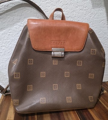 Vintage Texier Brown Monogram Leather  Backpack Bag Purse Made in France