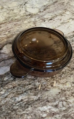 Vintage Corning Vision Ware Amber Grab-It Bowl V-240-B w/ Pyrex Lid P-240-8
