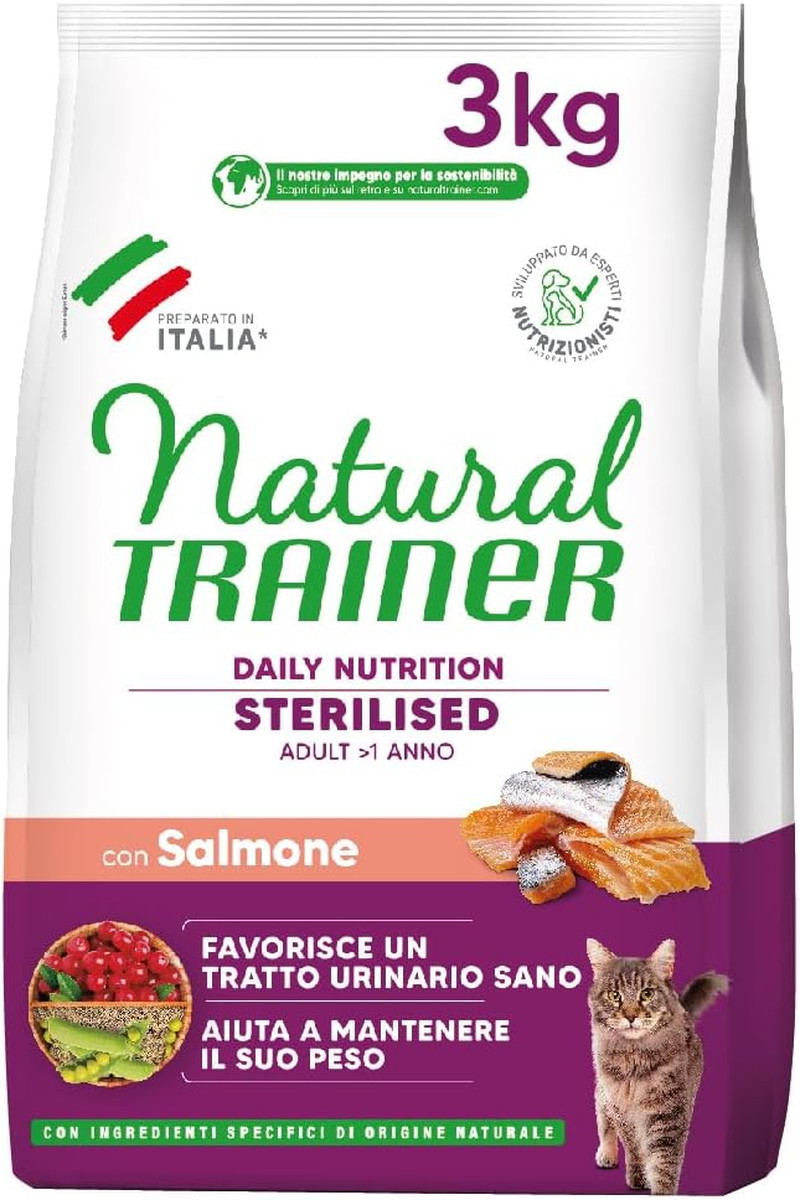 Cibo Gatti Sterilizzati Natural Trainer 3kg Salmone - Stop Pancia!