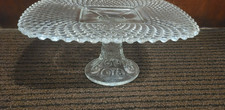 Vintage 10.5" Square Pedestal Cake Stand/Pressed Glass Diamond Pattern 5" Tall