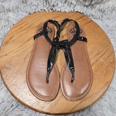 Fergalicious by Fergie Womens Size 8.5 Brown Black Patent Leather Thong Sandals