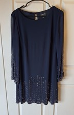 XSCAPE Long Sleeve Beaded Dress Navy Blue Size 12