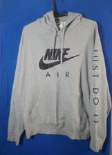 Nike Air Hoodie Mens Size Large Gray Pullover Just Do It Sleeve Graphic Fleece