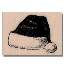 Wood Rubber Stamp, Fun Santa Hat, Christmas, Santa Claus,Holiday,Xmas,Red,Winter