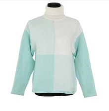 Courreges 920 Wool Sweater Made In Italy Size S White Mint Front Logo