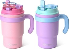16oz Kids Insulated Tumbler with Handle  Straws - 2 Pack BPA FREE 18/8