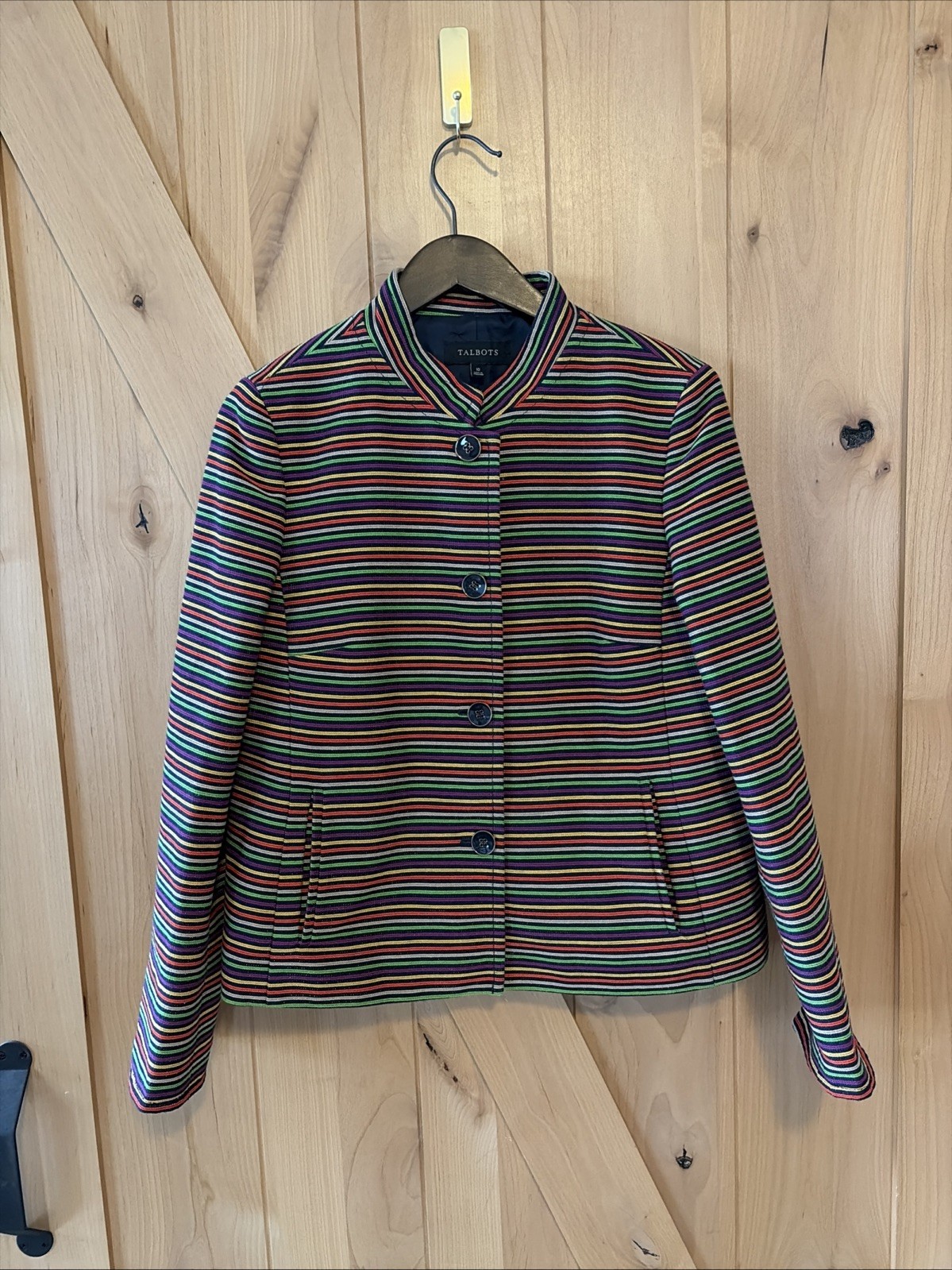Talbots Blazer Jacket Womens Size 10 Rainbow Colorful Stripes Work Party