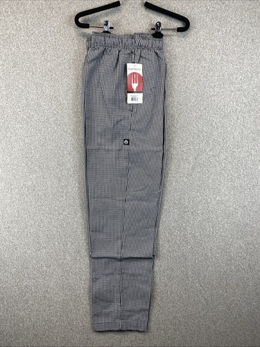 Chef Works LARGE Blk Baggy Chef Pants Restaurant Hospitality Work Gingham Check