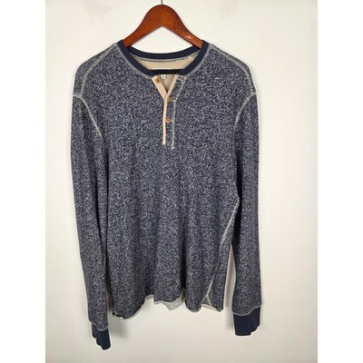 Wallace Barnes Mens Blue Speckled Henley Long Sleeve Sweater Size Medium