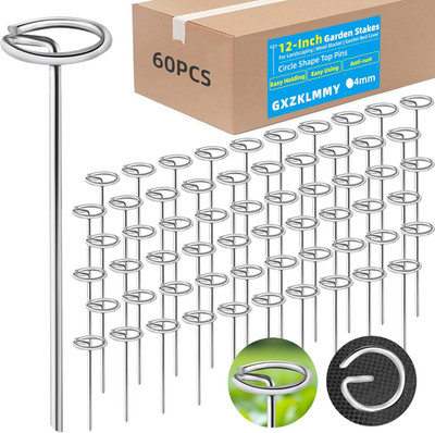 12 Inch 60Pcs Thick 8 Gauge 0.16 in Circle Top Landscape Fabric Pins Hard Holdin
