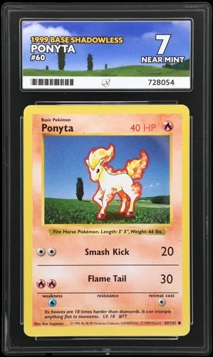 Pokemon Ponyta Card Shadowless Base Set 1995 60/102 WOTC Ace 7 Near Mint
