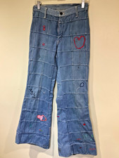 Brittania Jeans 28X32 embroidered Bell Bottom Flare window pain Vintage 1970s