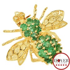 Estate Emerald 14K Yellow Gold Fly Bee Insect Pin Brooch 2.8 Gr NR
