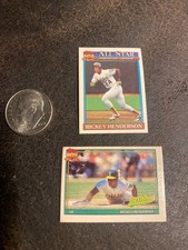 2 1991 Topps MICRO RICKEY HENDERSON BASEBALL CARDS NR/MT A'S