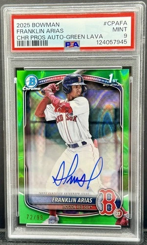 Franklin Arias 2025 Bowman Chrome Auto Green Lava Refractor /99 Red Sox RC PSA