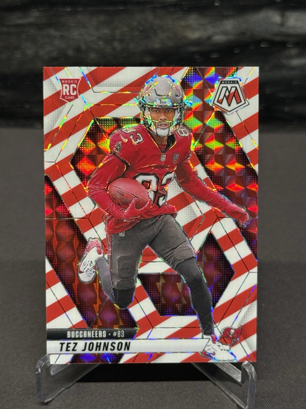 2025 Panini Mosaic #316 Tez Johnson Mosaic Red and White Stripe