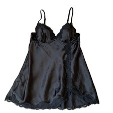 Gilligan OMalley Babydoll Bustier Lingerie Top Women L Black Romantic Lace Trim