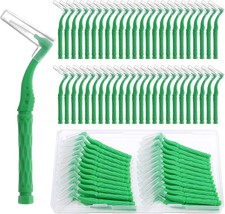 50Pcs Interdental Brushes, Green Soft Dental Brushes with Non-Slip Handle Angled