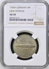 1930 A Germany Graff Zeppelin Weimar Republic 3 Reichsmark KM# 67 NGC AU58