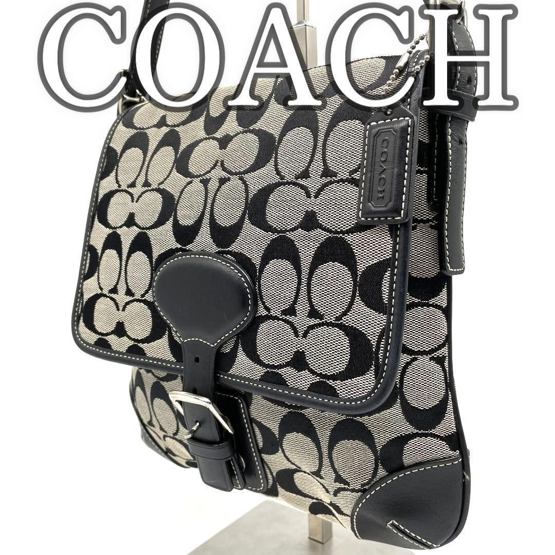 Coach Black Signature Canvas Shoulder Bag with Diagonal Strap