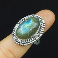 Natural Labradorite Gemstone 925 Sterling Silver Proposal Ring Size-9.5 US