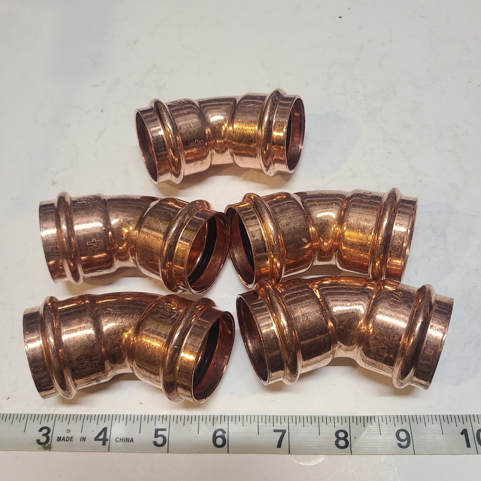 (Lot of 5) Copper Press Elbow 1-1/4" x 1-1/4", 45° Degree