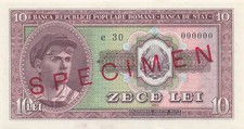 Romania  10  Lei  1952 Series  e 30  Specimen  Uncirculated Banknote HJ S