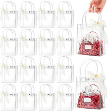50 PCS Clear Plastic Gift Bags with Handles, Reusable Party Favor Bags with Ribb