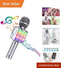 4 in 1 Wireless Karaoke Microphone with LED Lights - Perfect Gift for All Ages 