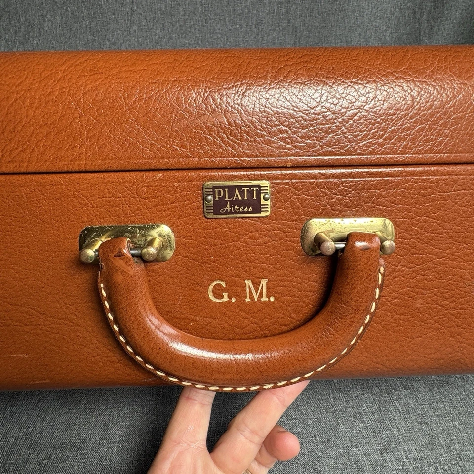 Vintage Platt AIRESS Suitcase Leather Brown Monogram 21x15x6.5” EXC - Image 2 of 4