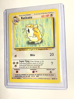 RATICATE - Base Set - 40/102 - Uncommon - Pokemon Card - Unlimited Edition - NM