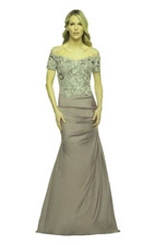 La Femme Silver Floral Beaded Embroidered Off the Shoulder Mermaid Gown 6 639