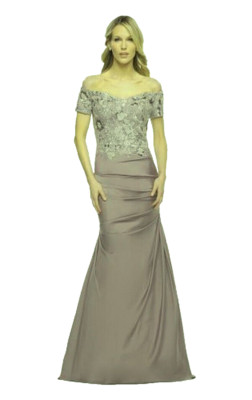 La Femme Silver Floral Beaded Embroidered Off the Shoulder Mermaid Gown 6 $639