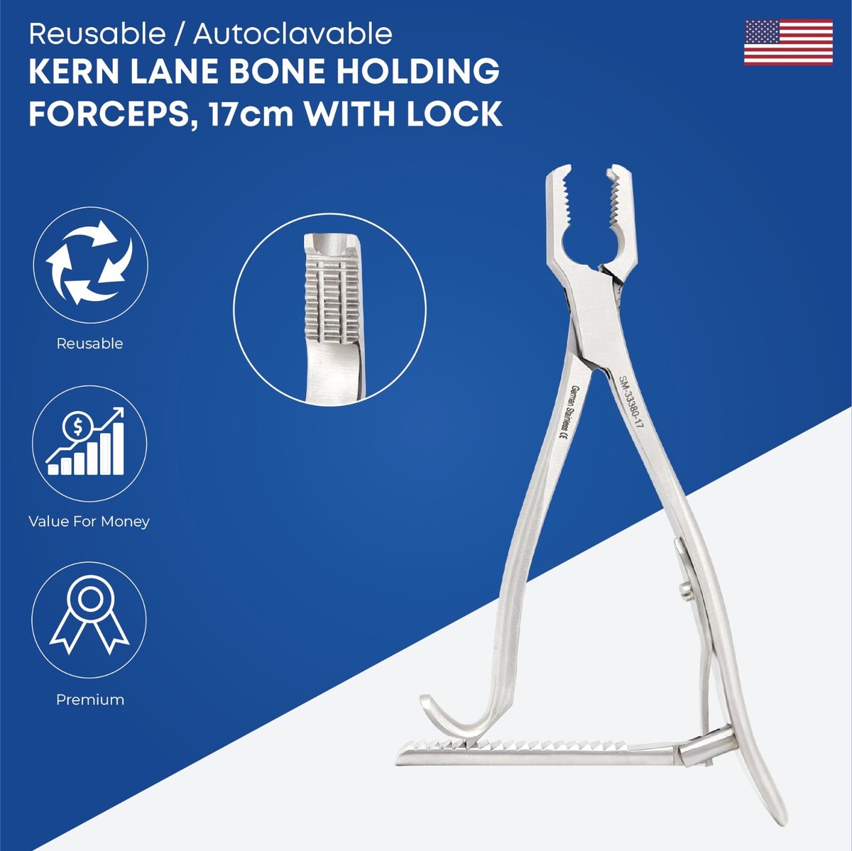 Kern Lane Bone Holding Forceps 17 cm with Lock Orthopedic Forceps