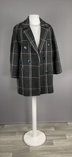 Julius Uk 16 Scot Pure New Wool Coat Double Breast Charcoal Grey Check Plaid