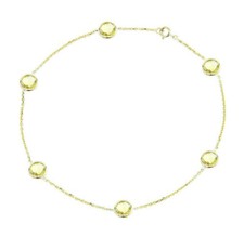 14K Yellow Gold Anklet Bracelet With Lemon Topaz Gemstones 11 Inches